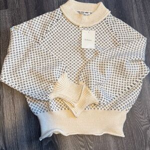 Bohme Beige and Navy Patterned Turtleneck Sweater